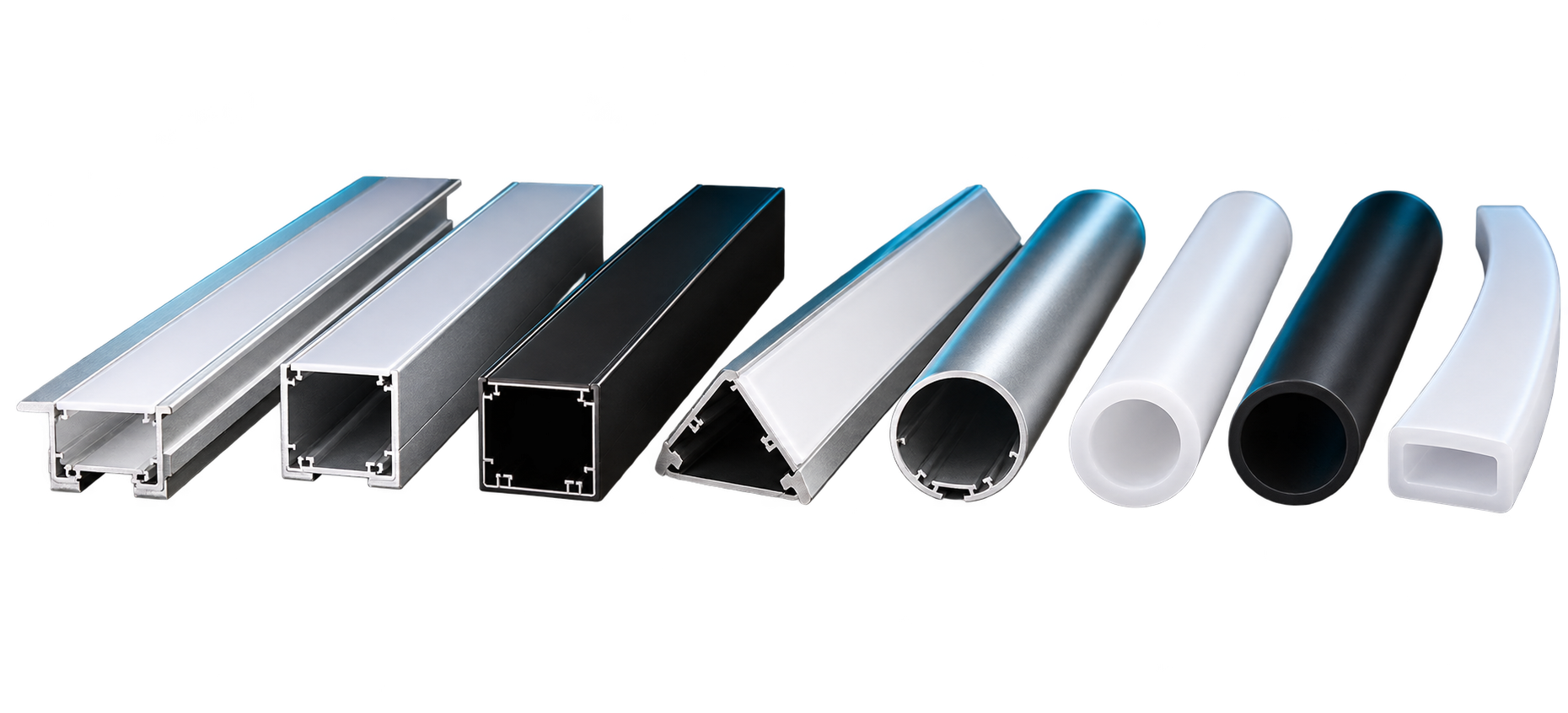 Aluminum LED strip channels and flexible silicone diffusers
