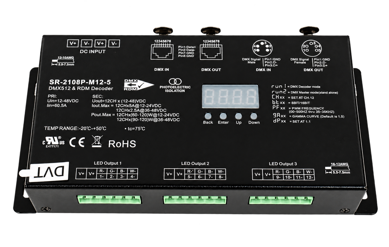 Current twelve-channel DMX512 and RDM LED controller