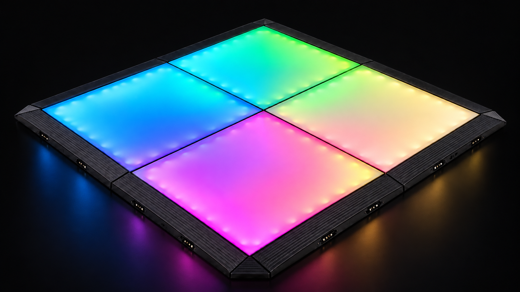 Four connected LED modular floor panels with edge ramps