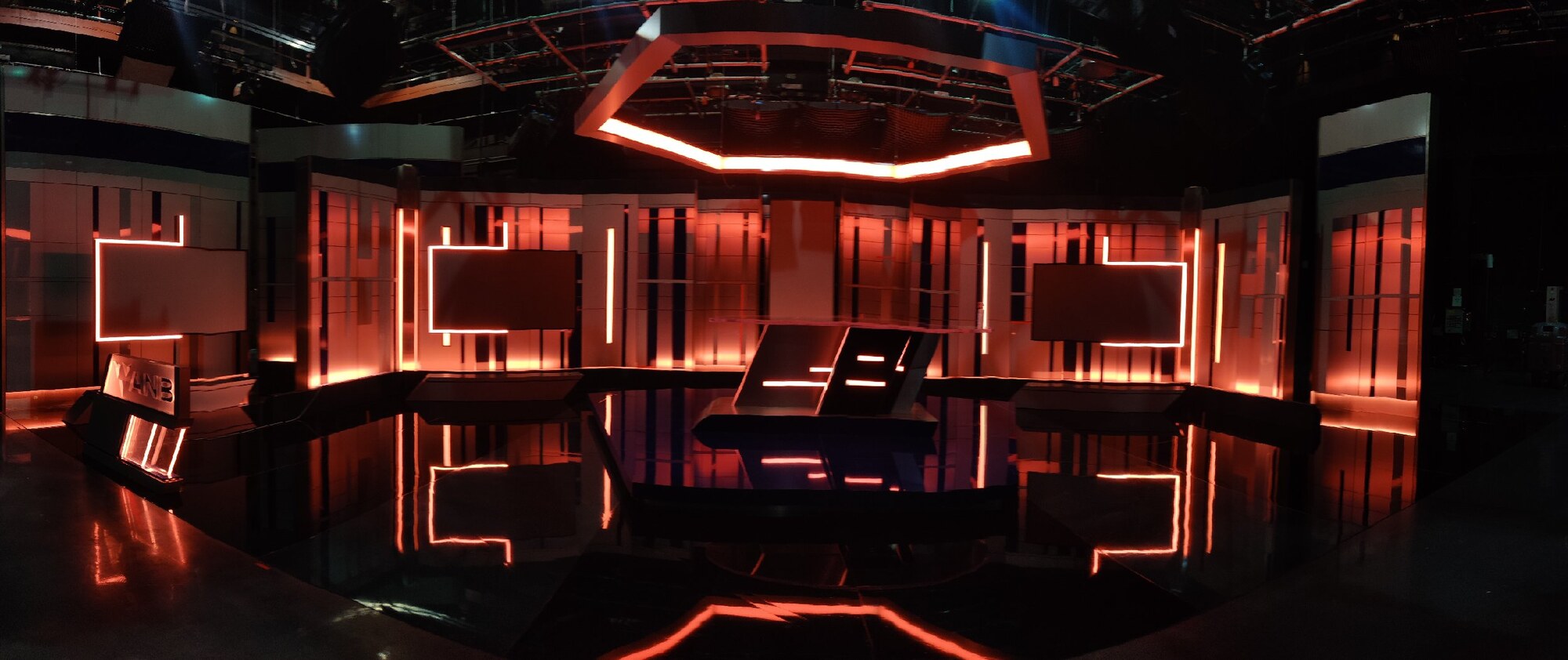 Studio set illuminated in red