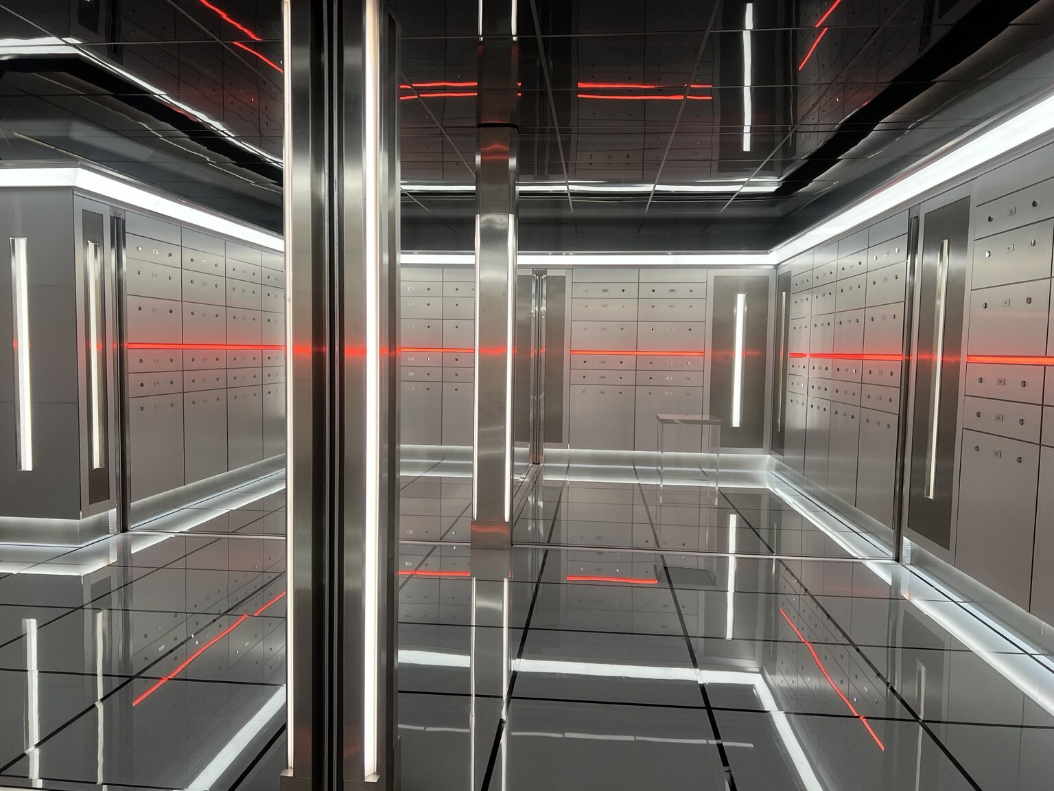 Security room with white and red integrated lighting