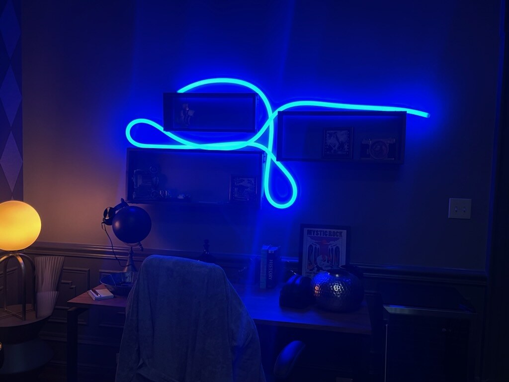 Blue neon scenic installation